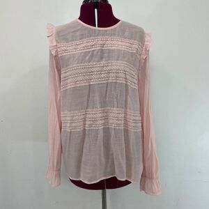 GAP Cotton Pink Ruffle trim Blouse sz L